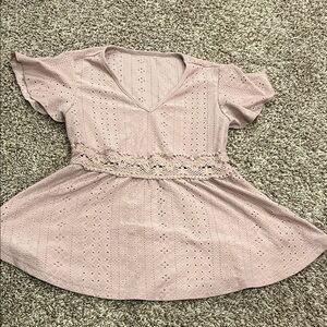 Pink Eyelet Blouse with Lace Detail